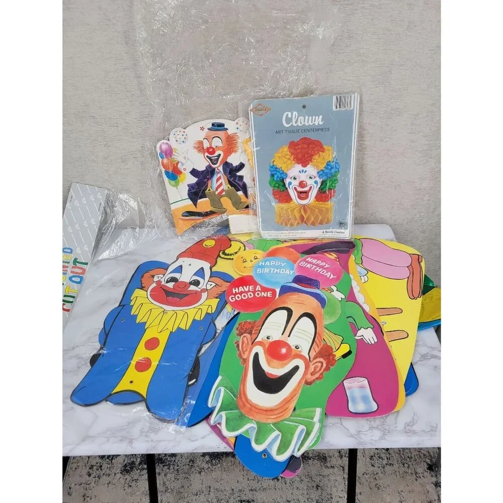 Vintage Clown Art Tissue Centerpiece Party Decorations Bundle Lot